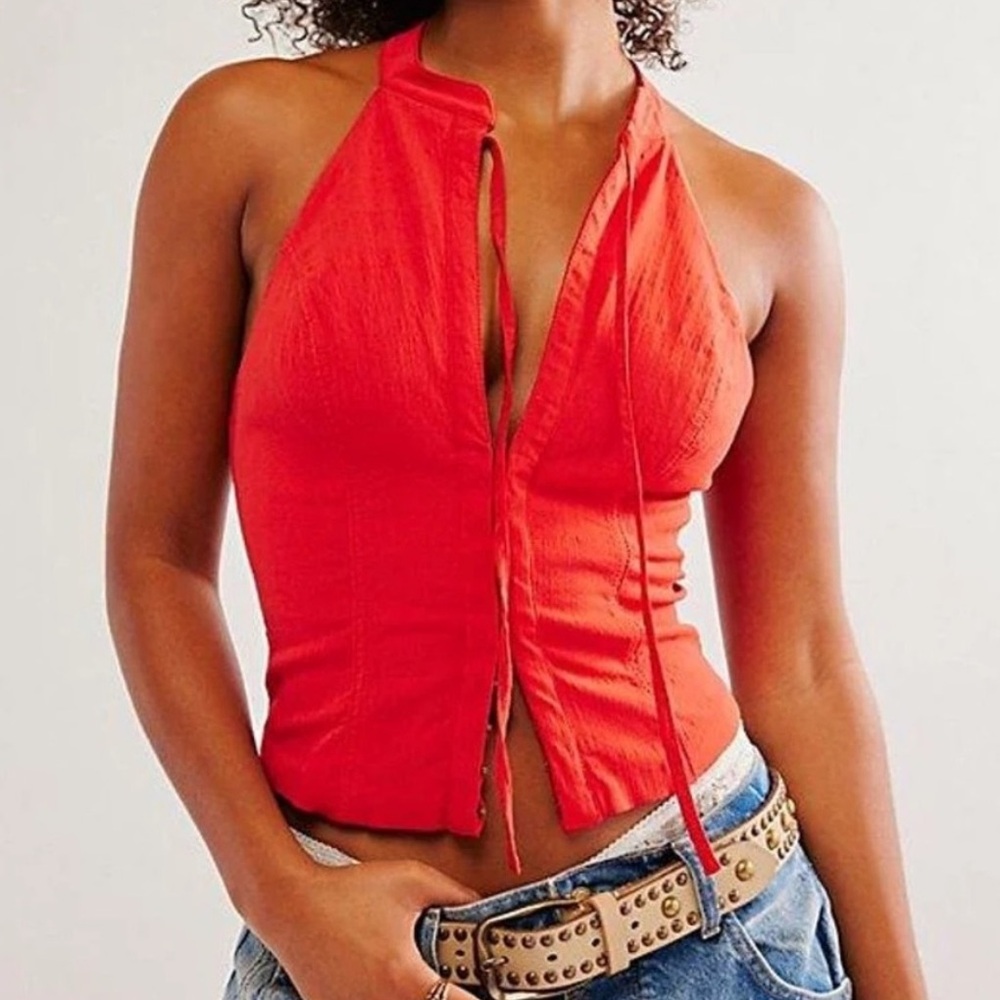 Free People Vibrant Red Crop Top